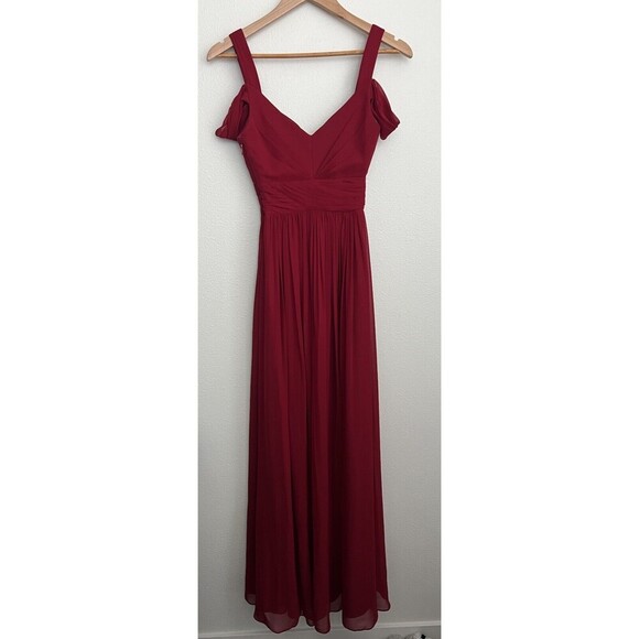 Lulus Red Off-Shoulder Sweetheart Neckline Maxi Dress Slit Front Party Romance - Picture 11 of 13